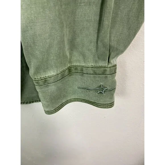 Ryan Michael Men Silk Blend Green Button Up Shirt Size Large Long Sleeve Western - Picture 14 of 16